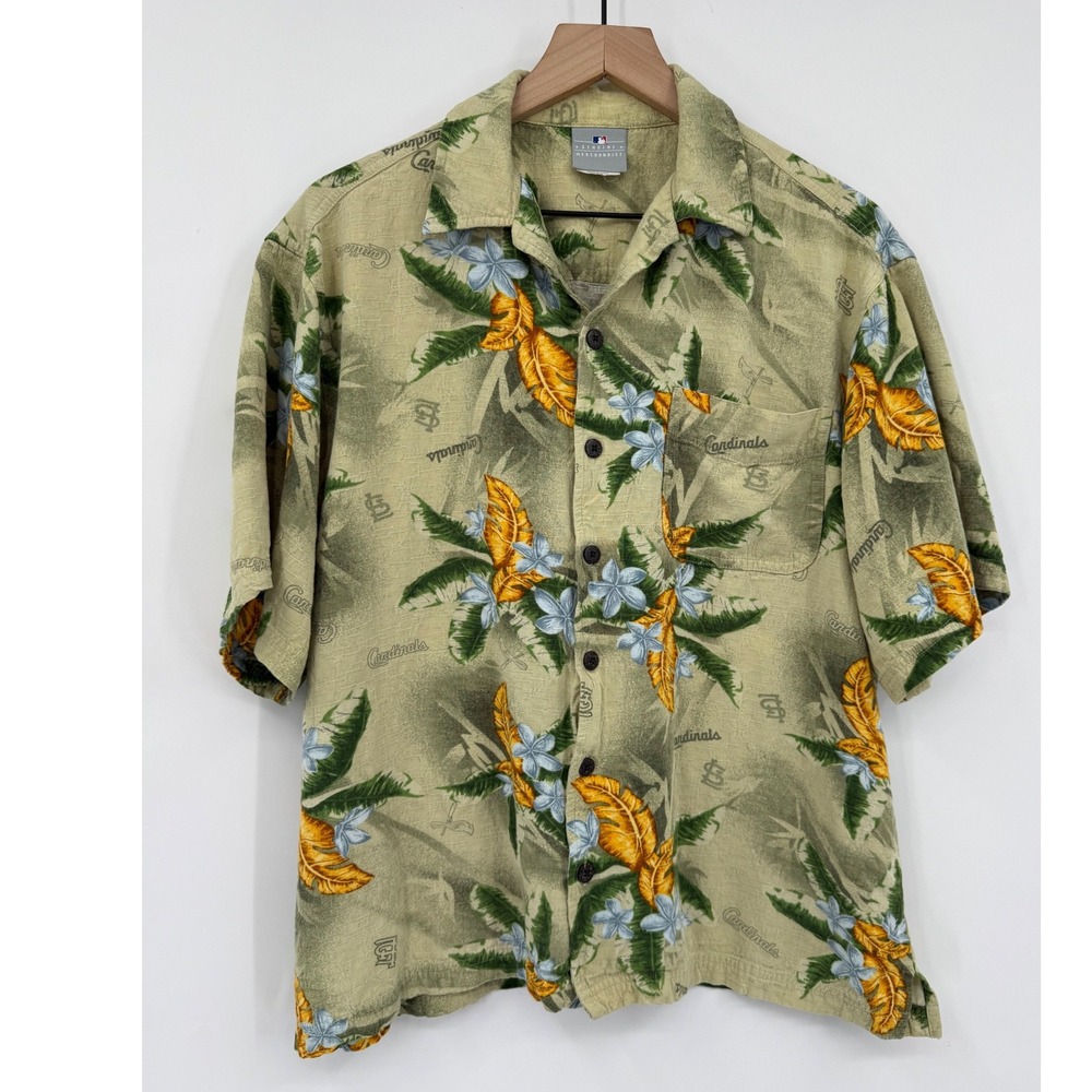 St Louis Cardinals Shirt Mens Medium Green Hawaiian Tropical Aloha Bach Summer